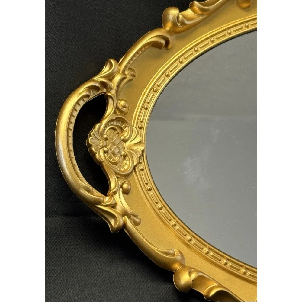 Gold Tone Decorative Mirror Vanity Tray Or Wall Hanging 15